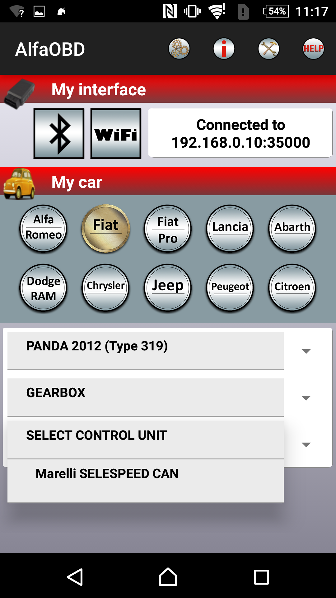 AlfaOBD で FIAT PANDA3 クラッチとデュアロジックのキャリブレーション