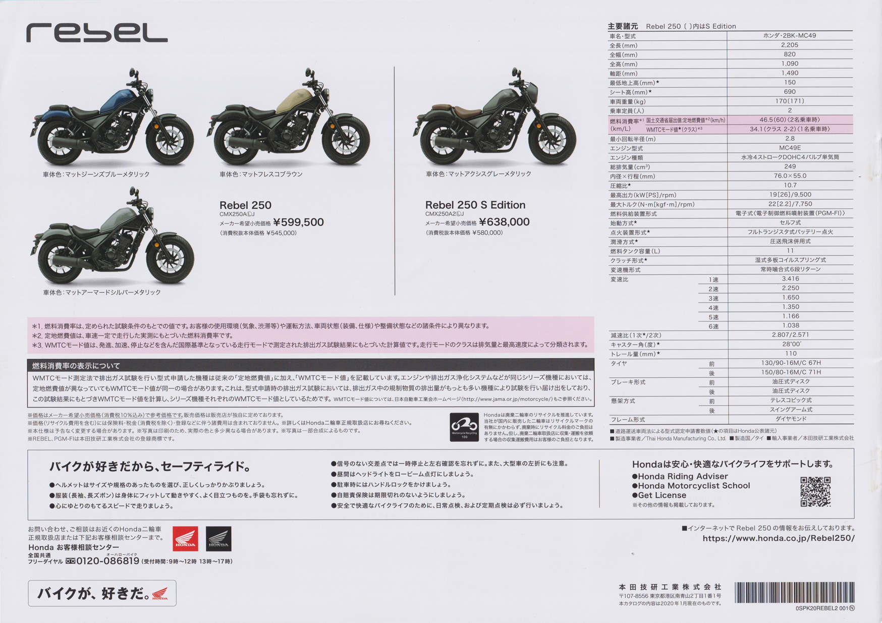 HONDA Rebel 250(2020年モデル)本体カタログ